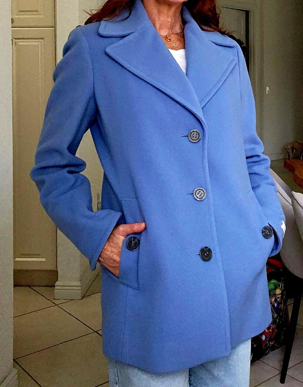 Calvin Klein Womens Blue Cashmere Wool Blend Pea Coat Small